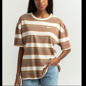 Brixton Women’s Short Sleeve Crew Neck T-Shirt Blue & Tan Stripes size M